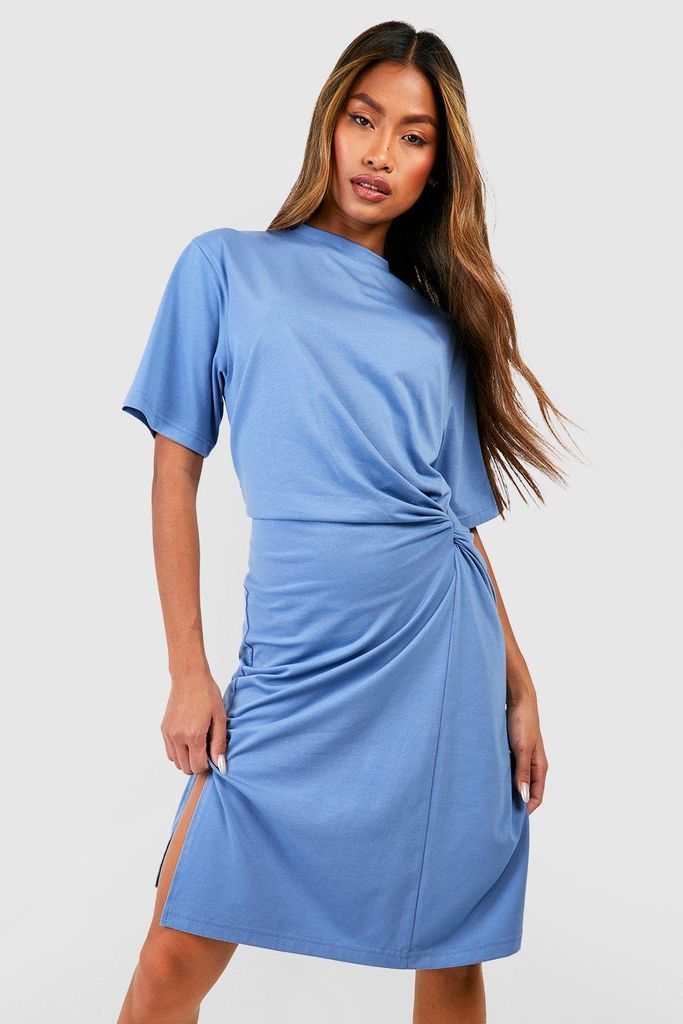 Womens Cotton Twist Detail Midi T-Shirt Dress - Blue - 8, Blue