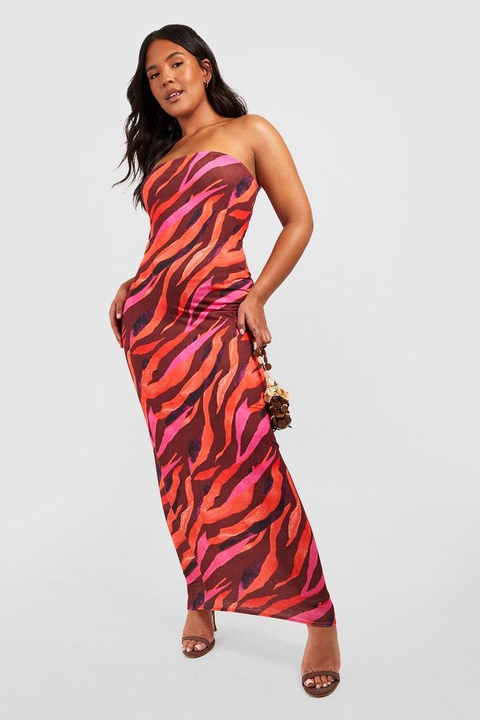 Womens Plus Jersey Zebra Bandeau Maxi Dress - Red - 22, Red