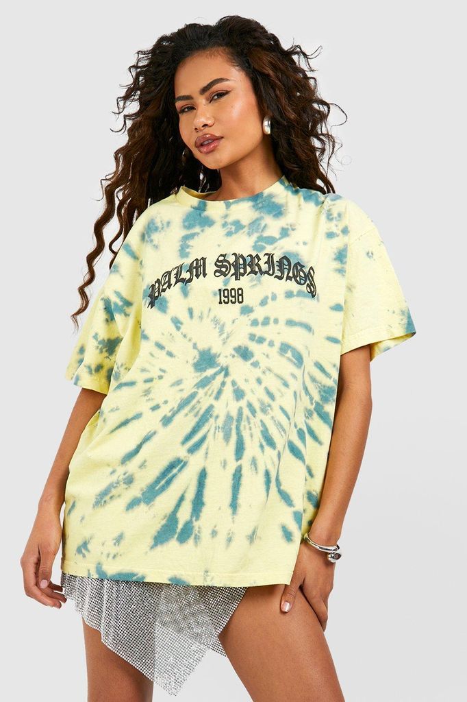 Womens Palm Springs Tie Dye Oversized T-Shirt - Grey - S, Grey