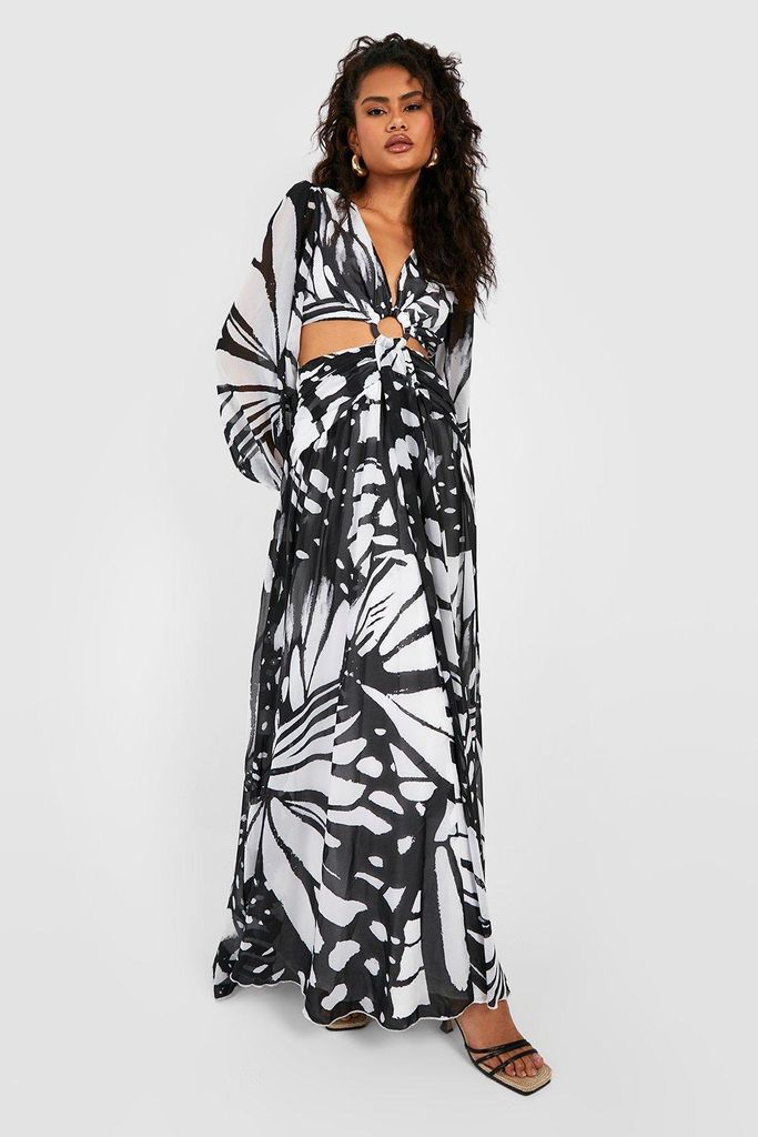 Womens Abstract Butterfly Cut Out Maxi Dress - Black - 12, Black