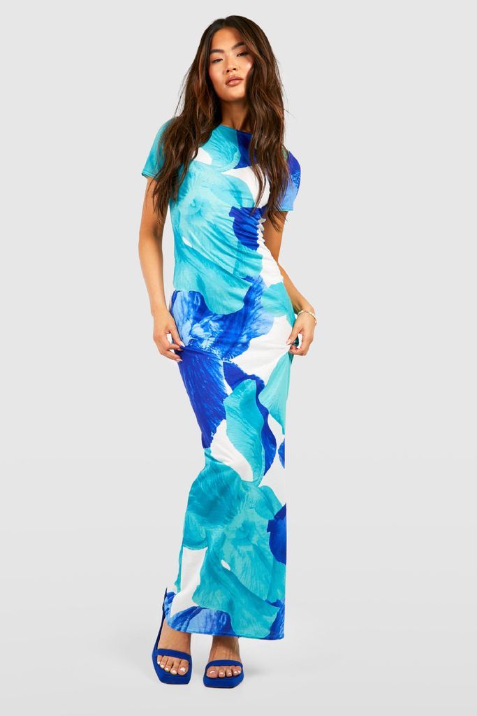 Womens Abstract Short Sleeve Maxi Dress - Blue - 8, Blue