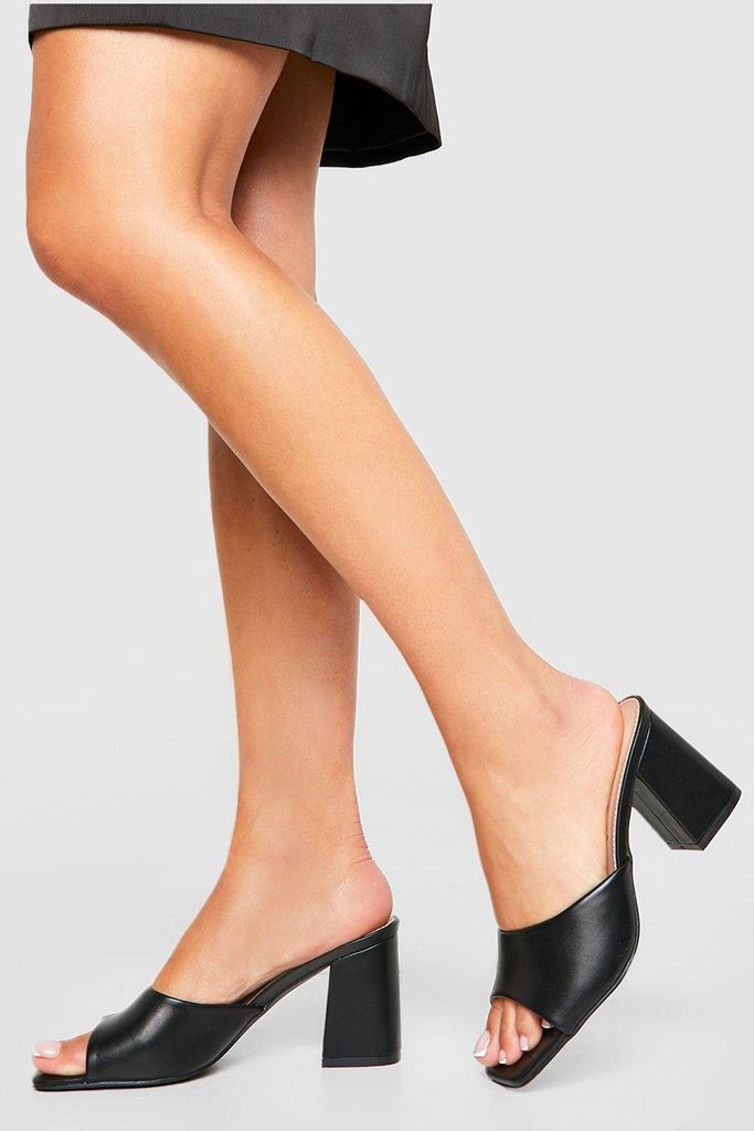 Womens Mid Block Minimal Heeled Mules - Black - 3, Black