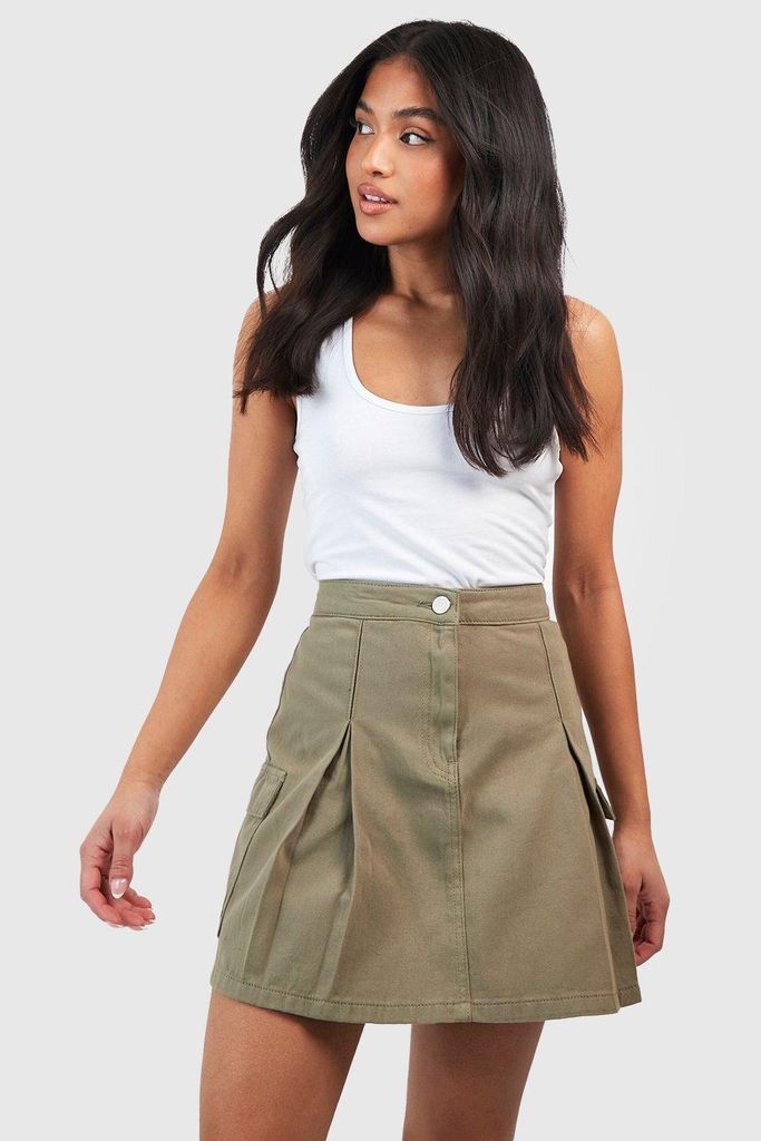Womens Petite Cargo Denim Mini Skirt - Grey - 4, Grey