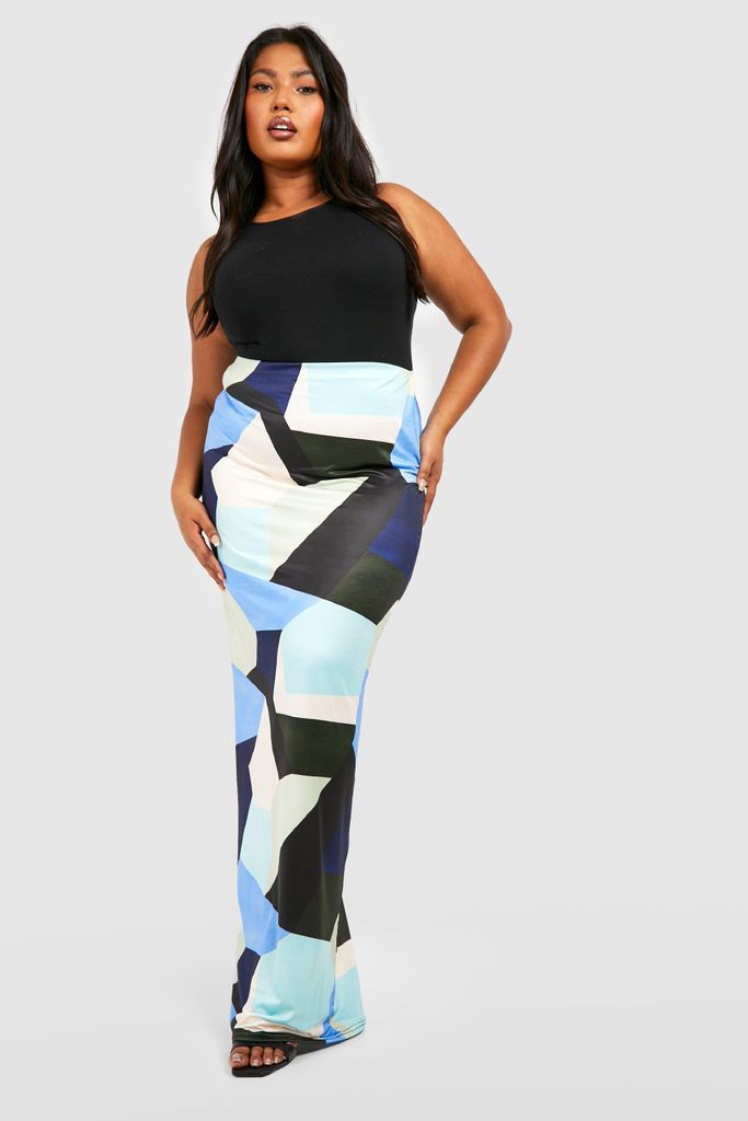 Womens Plus Abstract Slinky Maxi Skirt - Multi - 16, Multi