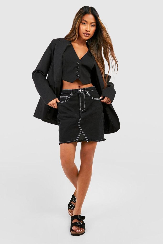 Womens Stitch Detail Denim Mini Skirt - Black - S, Black