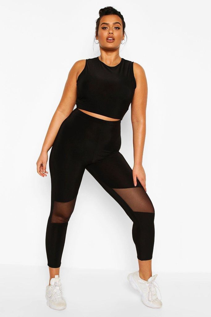 Womens Plus Activewear Mesh Cut Out Gym Leggings - Black - 26, Black