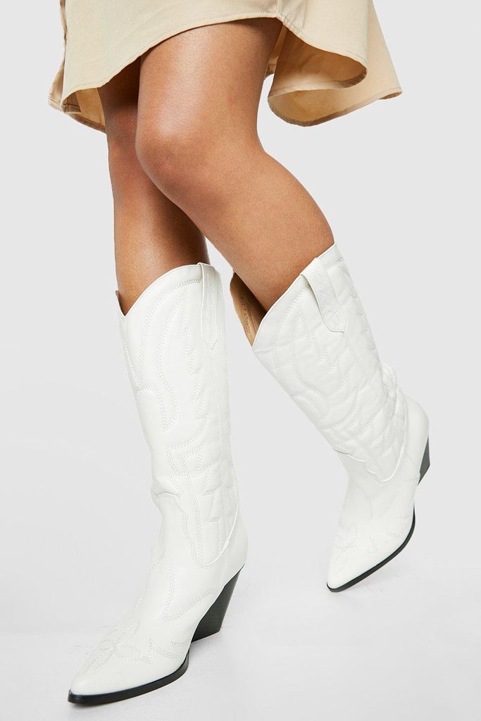 Womens Knee High Western Cowboy Boots - White - 8, White