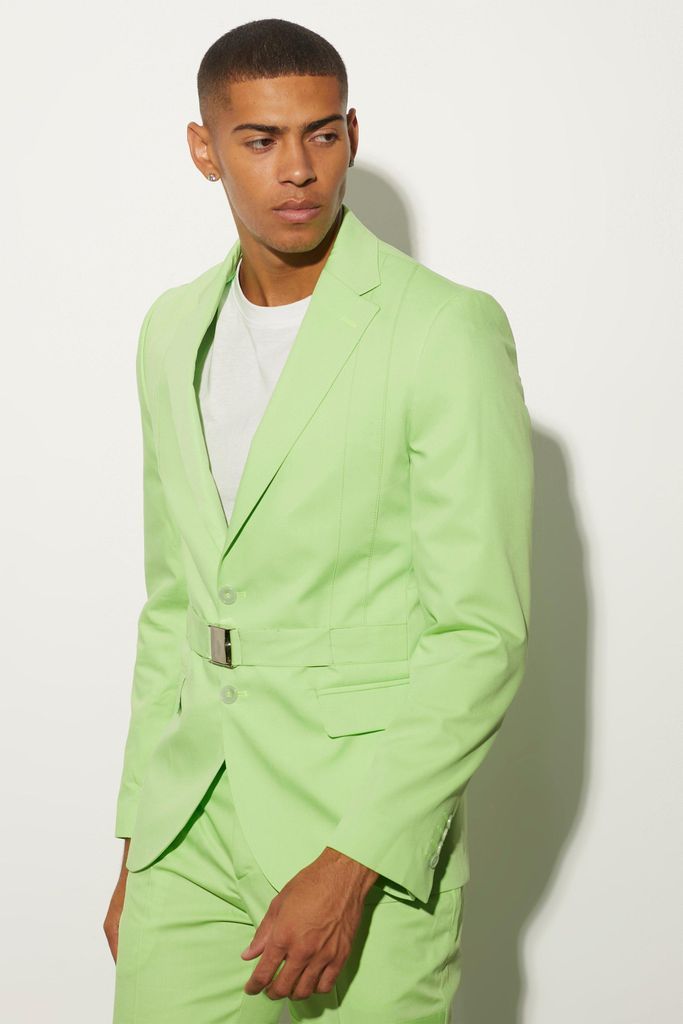 Men's Slim Fit Harness Buckle Suit Jacket - Green - 38, Green