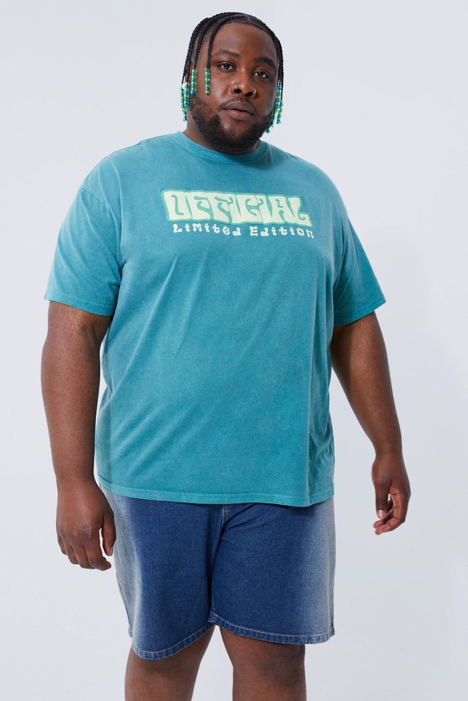 Men's Plus Oversized Overdyed Official T-Shirt - Green - Xxxl, Green