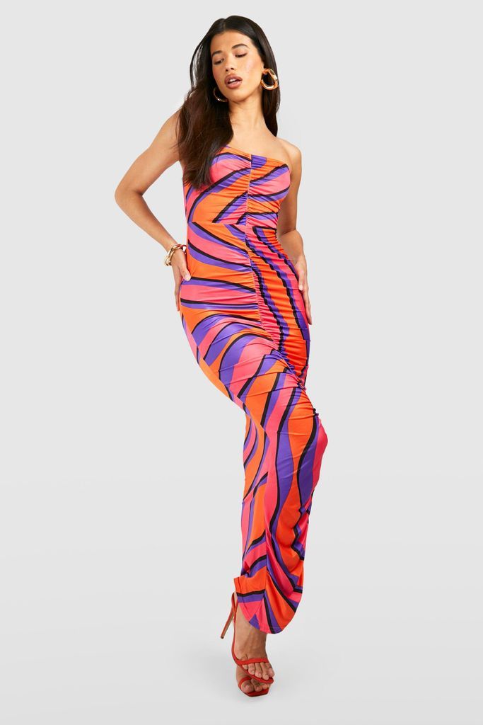 Womens Tall Bright Abstract Ripple Ruched Midaxi Dress - Orange - 6, Orange
