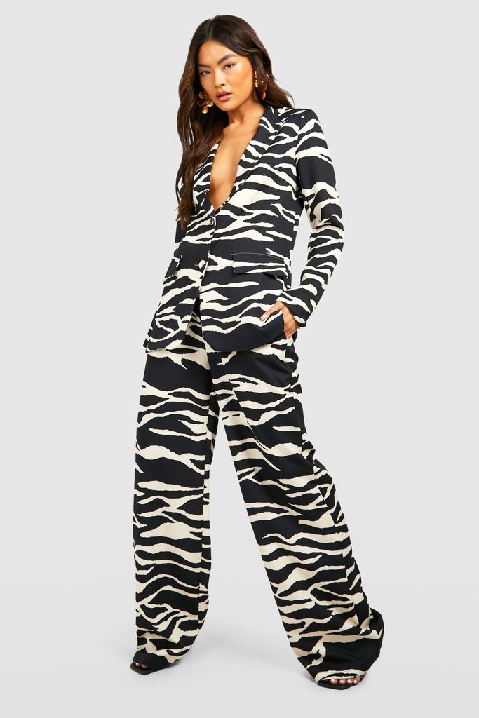 Womens Zebra Print Relaxed Fit Wide Leg Trousers - Black - 8, Black