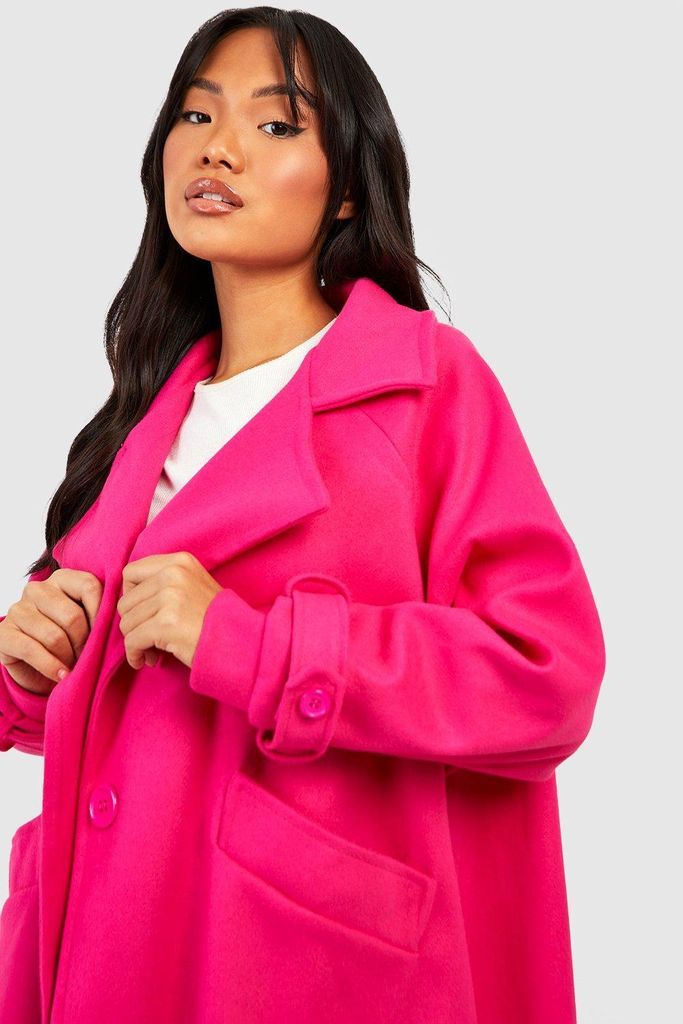 Womens Petite Premium Wool Look Oversized Coat - Pink - L, Pink