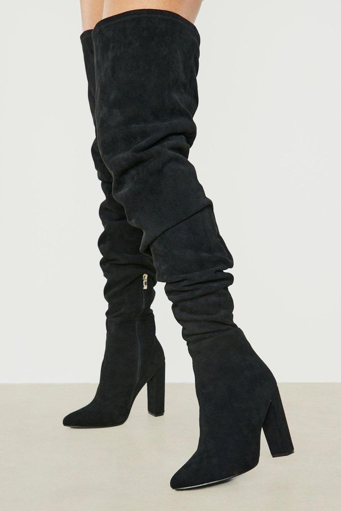 Womens Super Thigh High Ruched Heeled Boots - Black - 3, Black