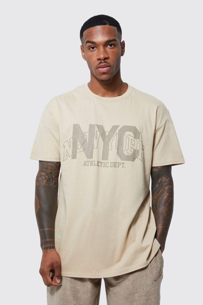 Men's Oversized New York Athletic Print T-Shirt - Beige - Xs, Beige