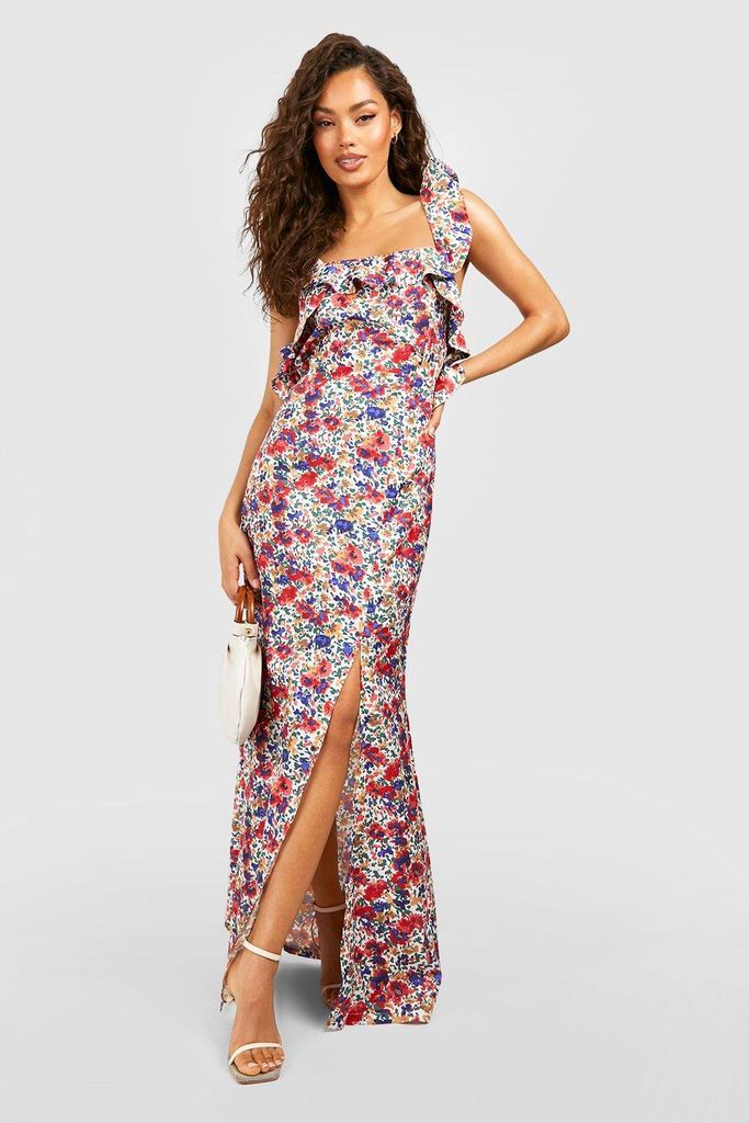 Womens Floral Ruffle Maxi Dress - Multi - 8, Multi