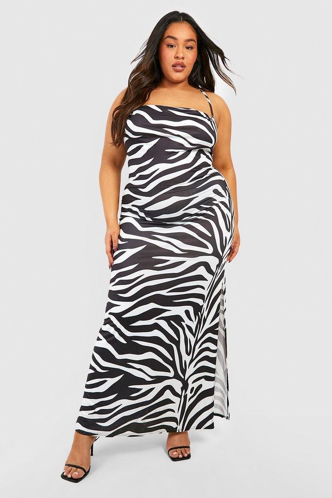 Womens Plus Zebra Slinky Cowl Maxi Dress - Black - 16, Black