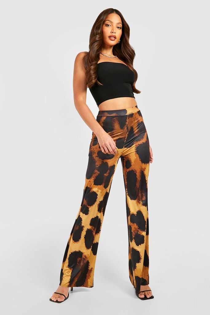 Womens Tall Slinky Leopard Wide Leg Trousers - Brown - 6, Brown