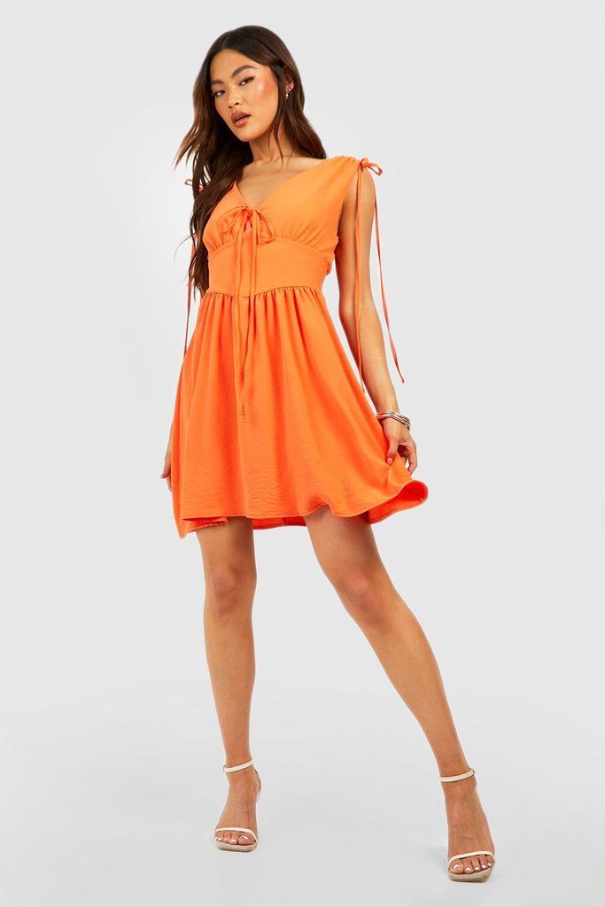 Womens Tie Shoulder Detail Skater Dress - Orange - 8, Orange