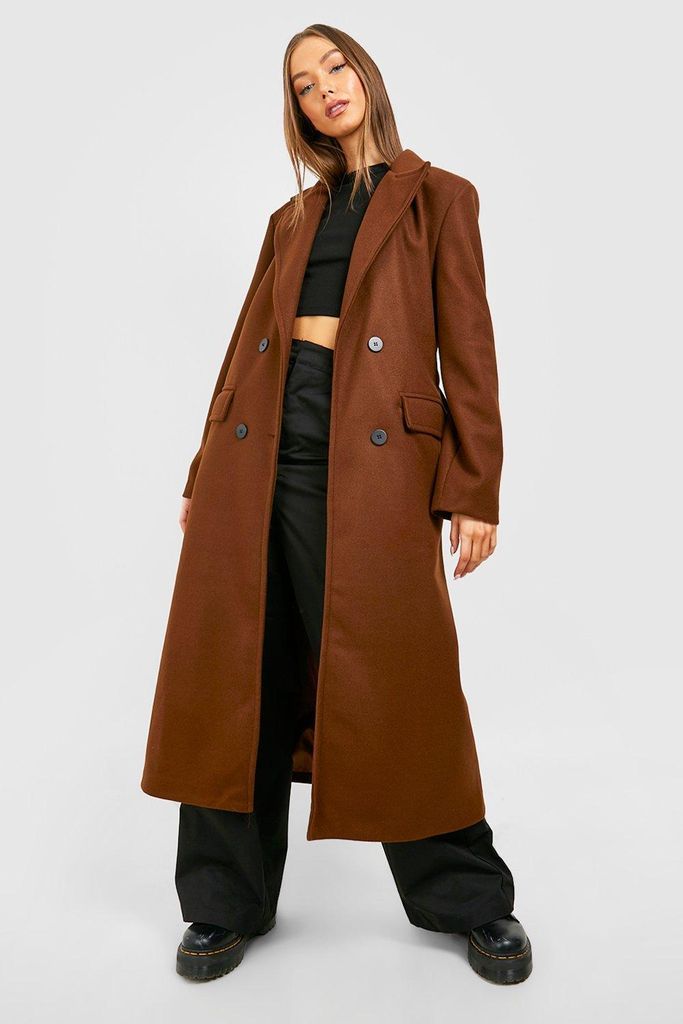 Womens Belted Double Breasted Coat - Brown - 8, Brown