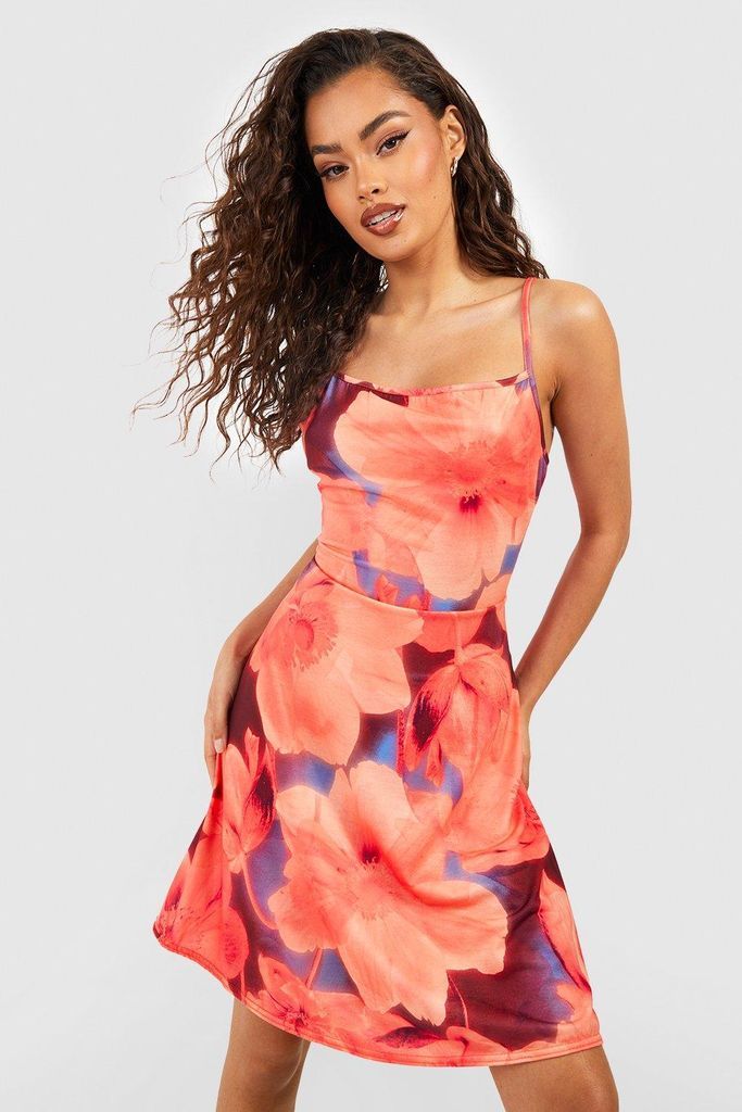 Womens Floral Print Strappy Slip Dress - Pink - 8, Pink