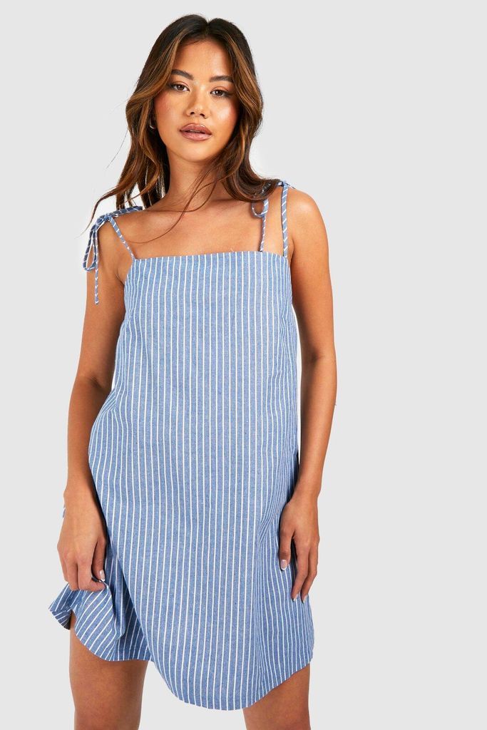 Womens Stripe Chambray Denim Mini Dress - Blue - 6, Blue