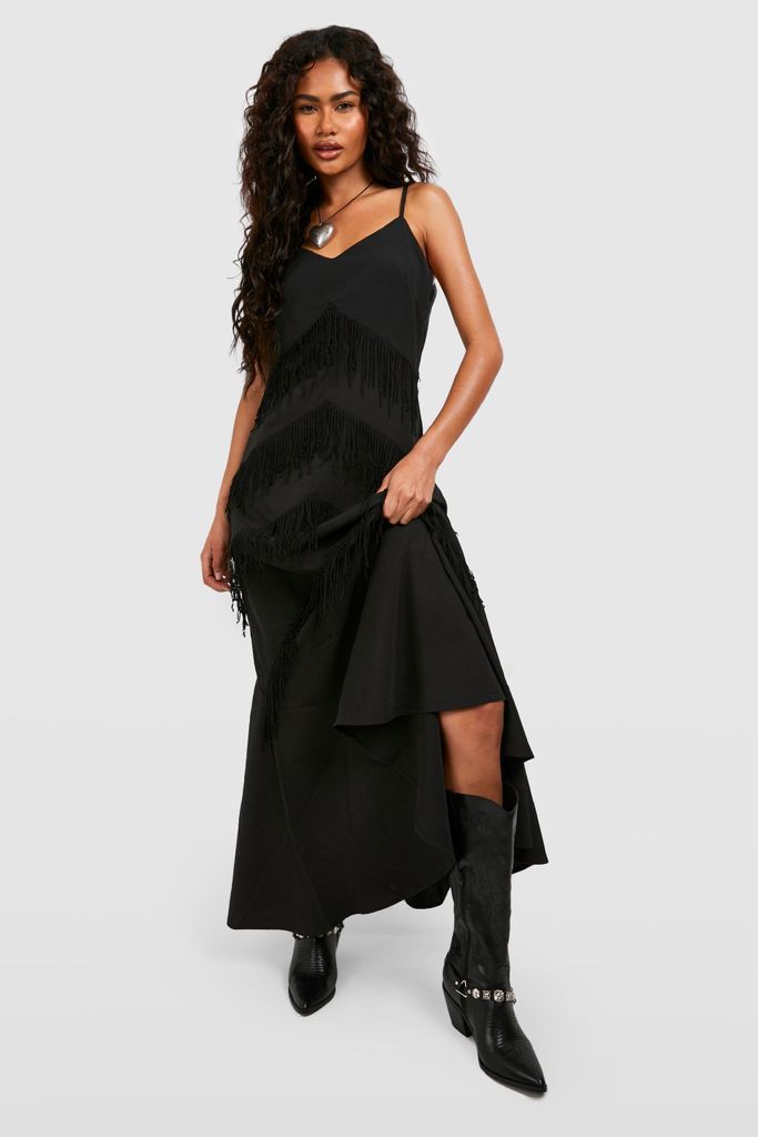 Womens Tassle Detail Maxi Dress - Black - 8, Black