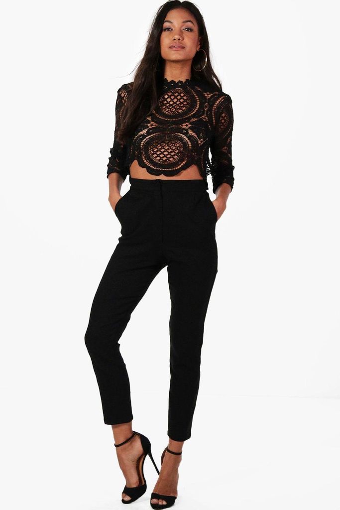 Womens Boutique Crop & Trouser Co-Ord Set - Black - 12, Black