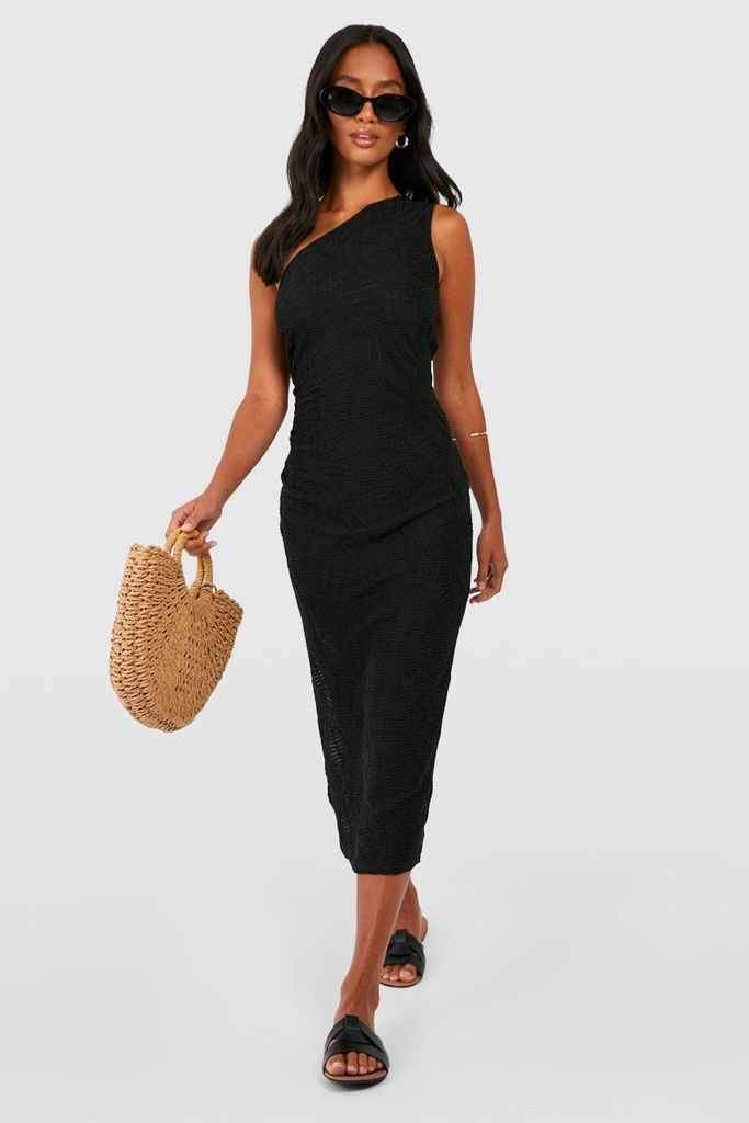 Womens Petite Textured Wave Asymmetric Midaxi Dress - Black - 12, Black