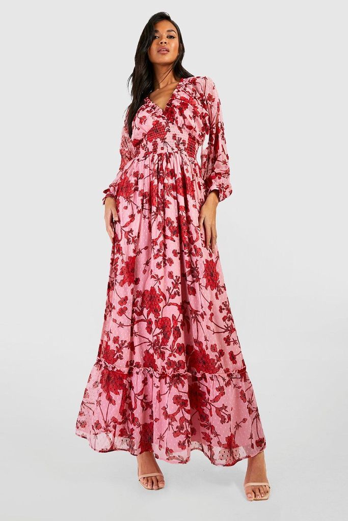 Womens Chiffon Floral Maxi Dress - Pink - 8, Pink