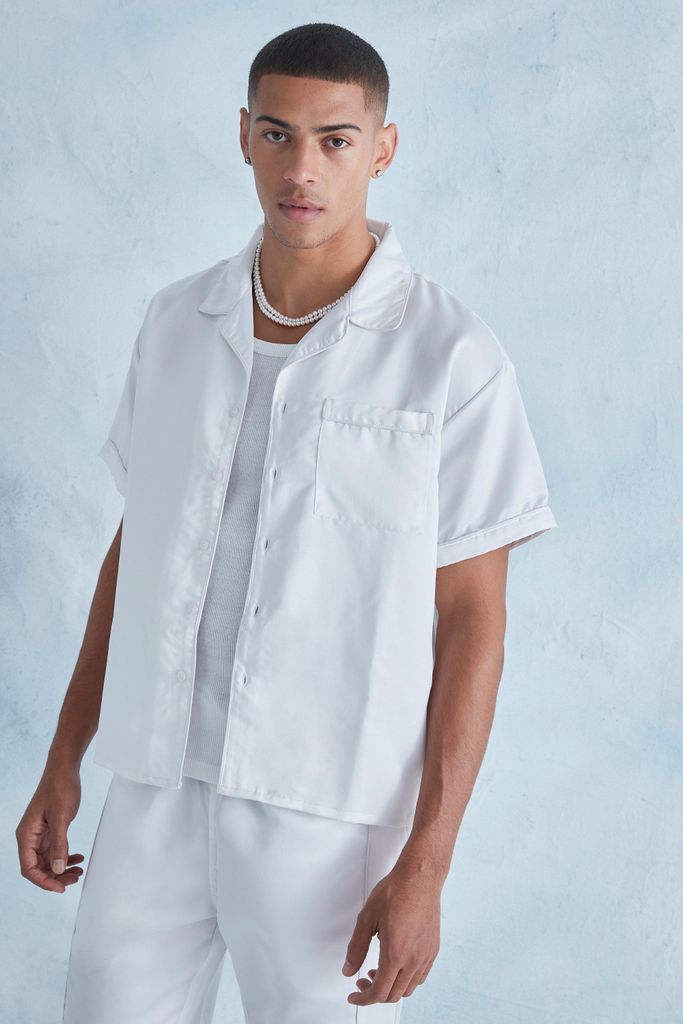 Men's Heavy Satin Boxy Fit Piping Shirt - White - Xl, White