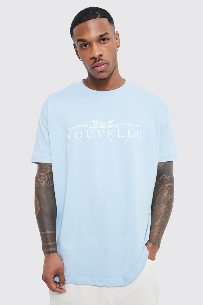 Men's Loose Nouvelle Print T-Shirt - Blue - S, Blue
