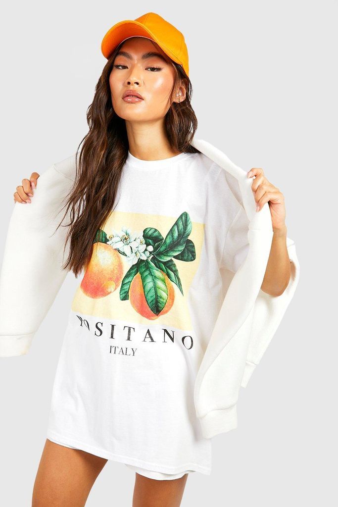Womens Positano Fruit Oversized T-Shirt - White - S, White