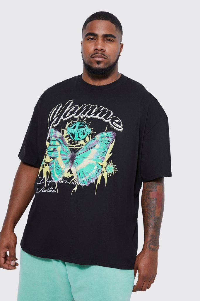 Men's Plus Oversized Homme Butterfly Graphic T-Shirt - Black - Xxxl, Black
