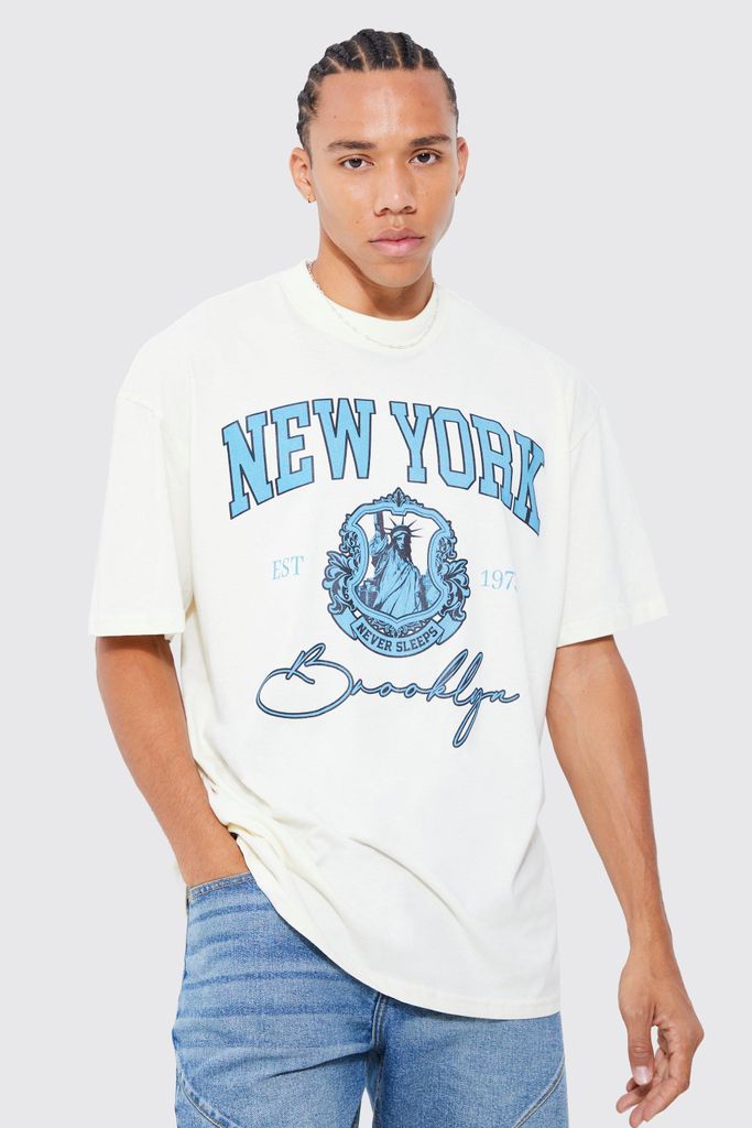 Men's Tall Oversized Extended Neck New York T-Shirt - Cream - S, Cream