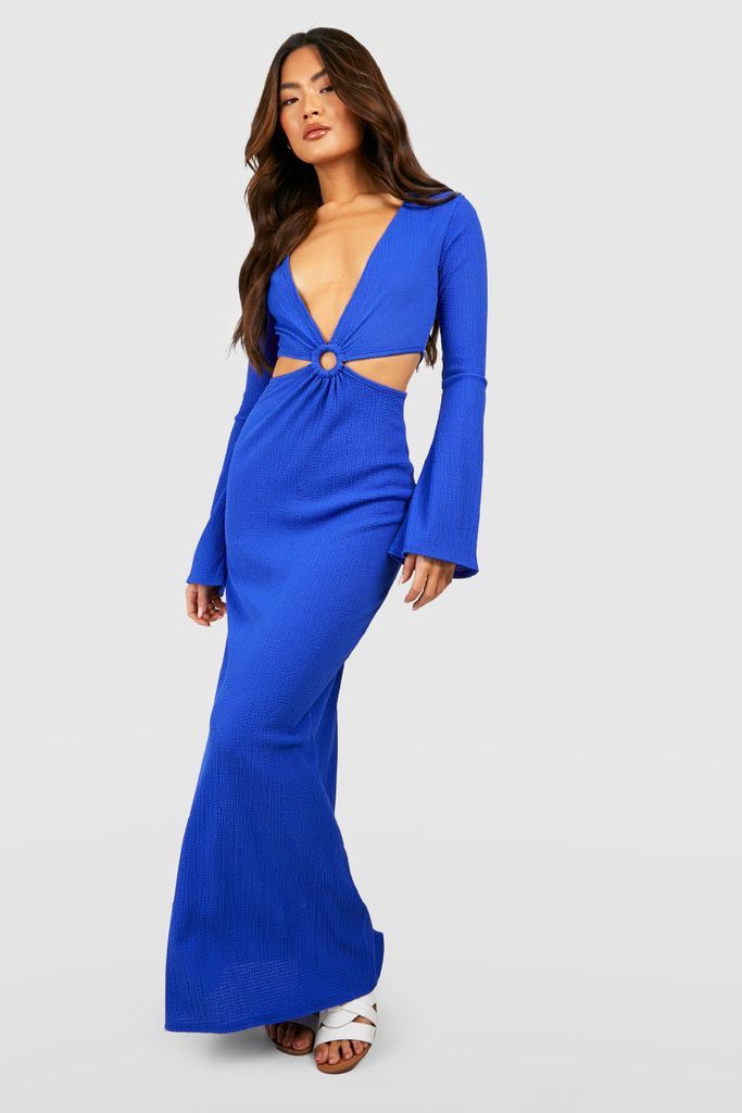 Womens O Ring Flare Sleeve Cut Out Maxi Dress - Blue - 10, Blue