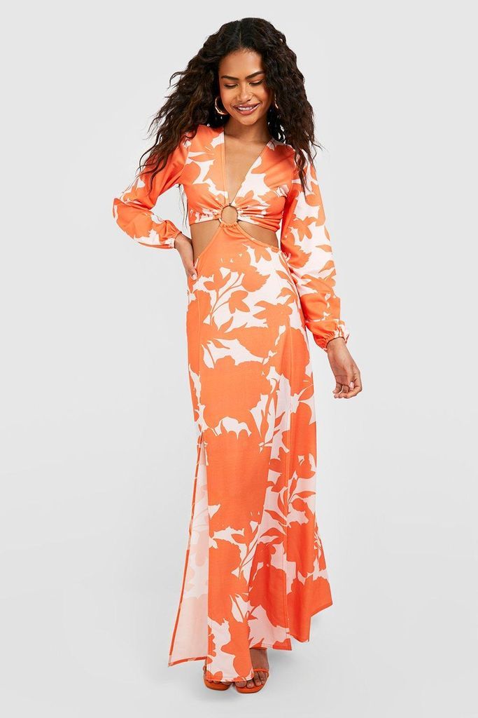 Womens Floral Cut Out Maxi Dress - Orange - 8, Orange