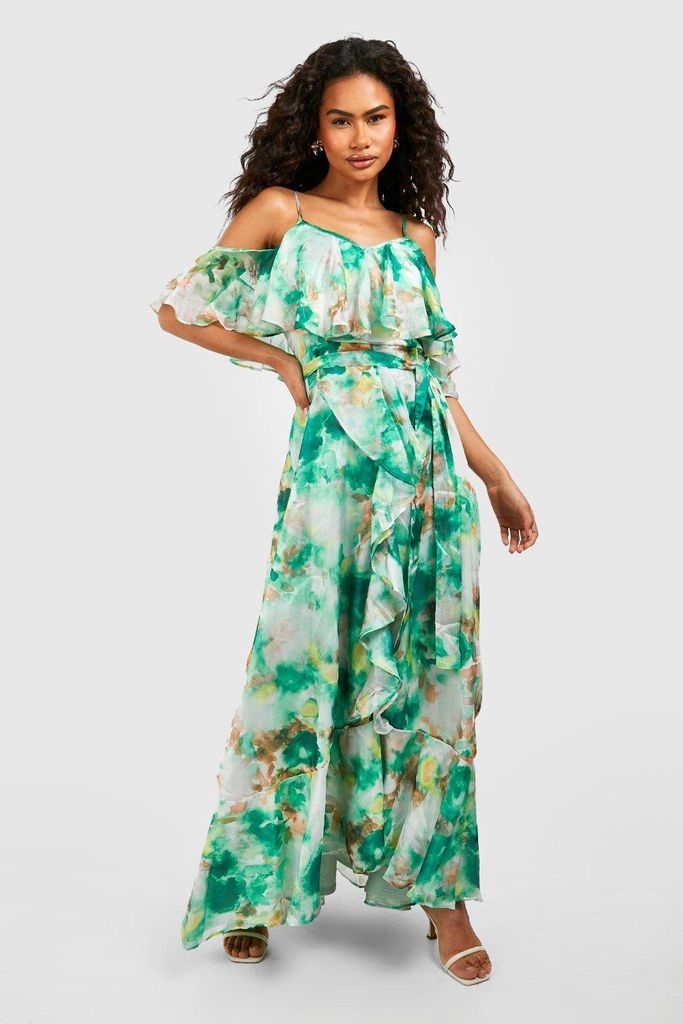 Womens Floral Print Double Layer Maxi Dress - Green - 8, Green