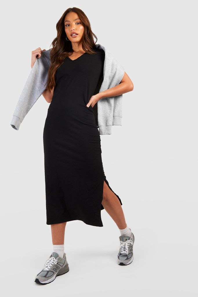 Womens Tall V Neck Cotton T-Shirt Midaxi Dress - Black - 6, Black