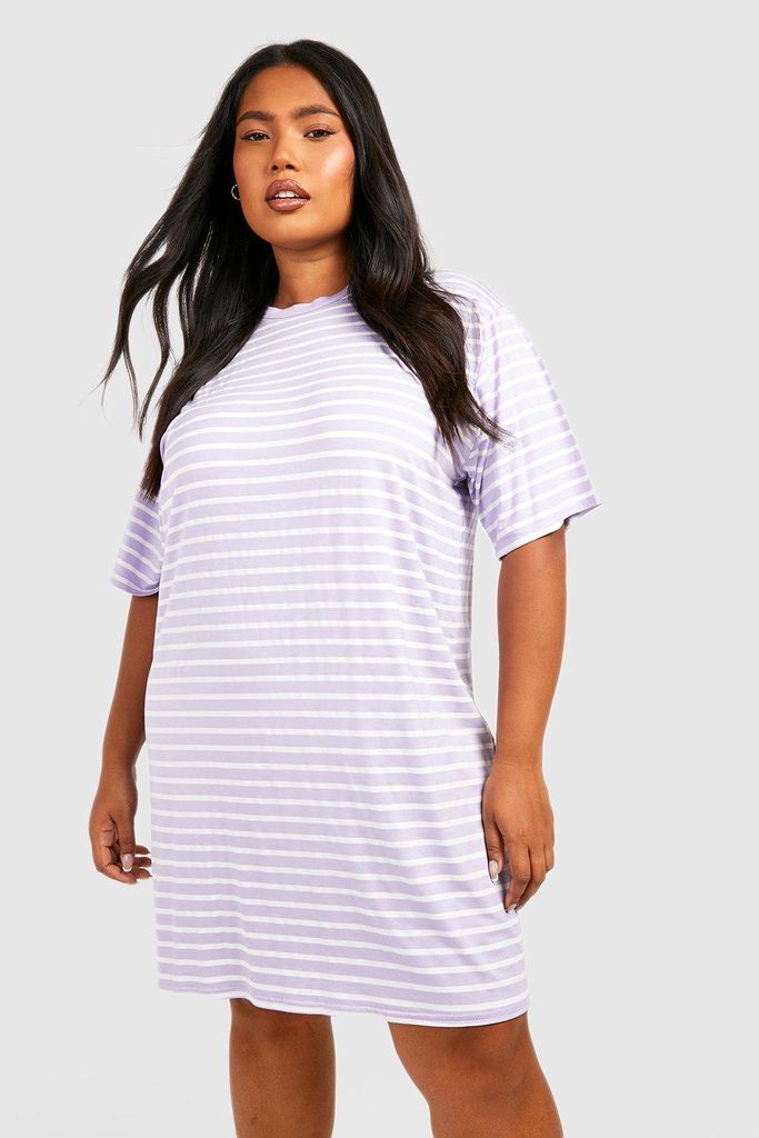 Womens Plus Jersey Stripe T-Shirt Dress - Purple - 16, Purple