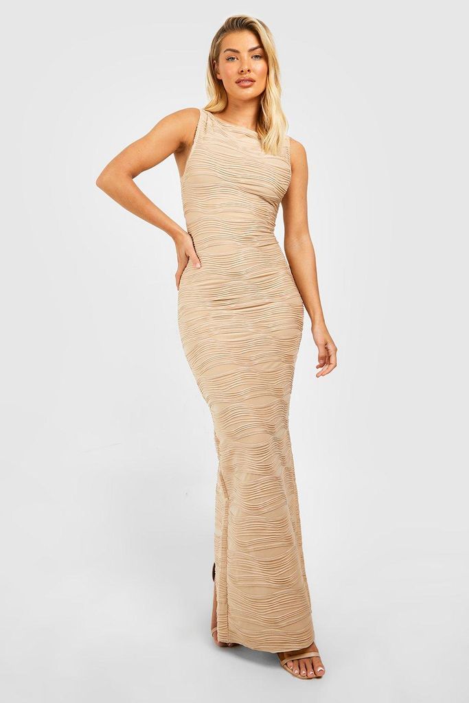 Womens Textured Wave Rib Maxi Dress - Beige - 8, Beige