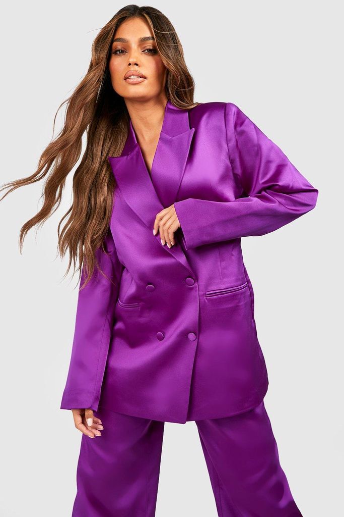 Womens Premium Satin Double Breasted Blazer - Purple - 8, Purple