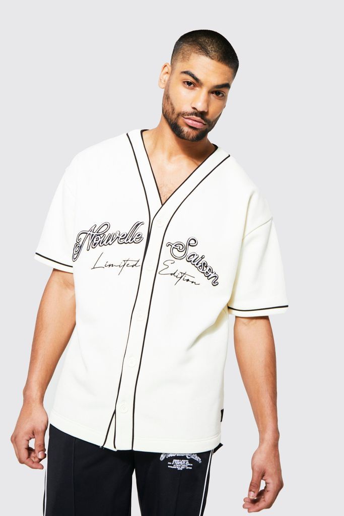 Men's Baseball T-Shirt With Piping Detail - Cream - M, Cream