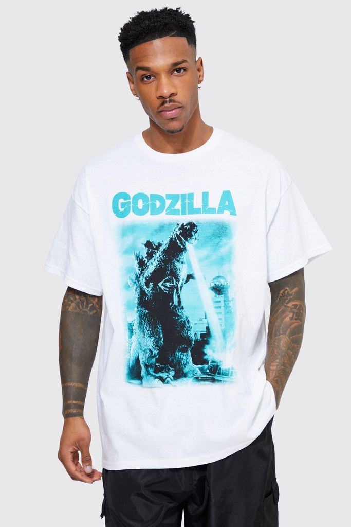 Men's Oversized Godzilla License T-Shirt - White - M, White