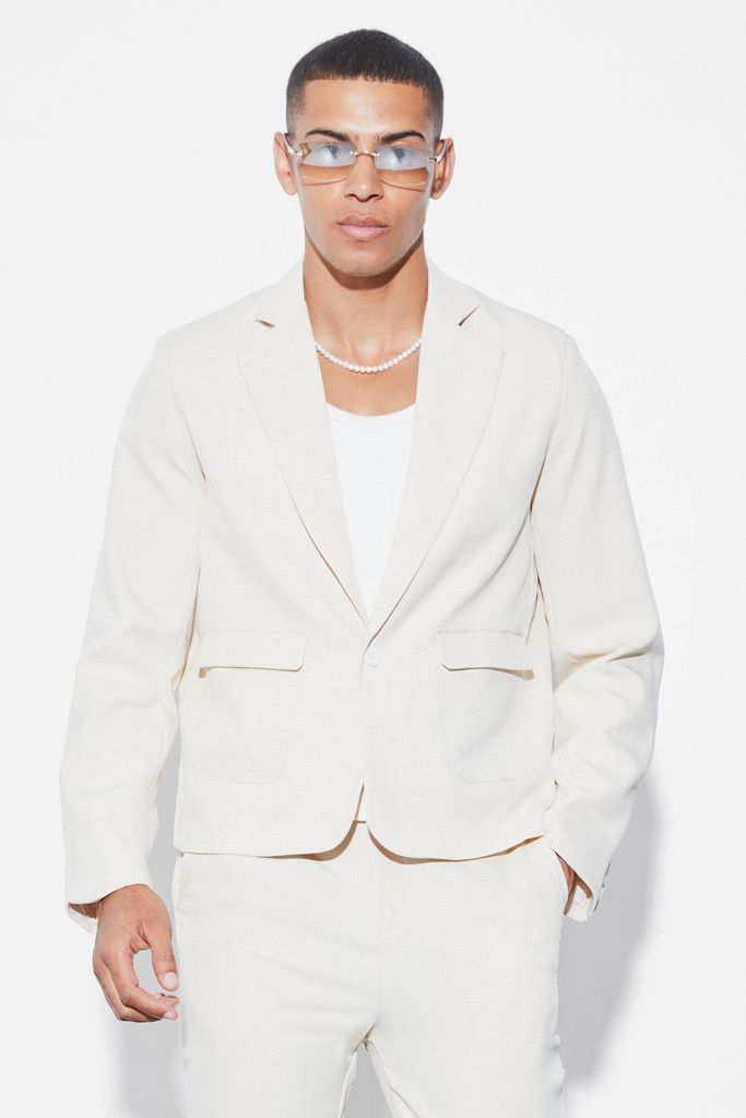 Men's Boxy Fit Single Breasted Plain Suit Jacket - Beige - 34, Beige