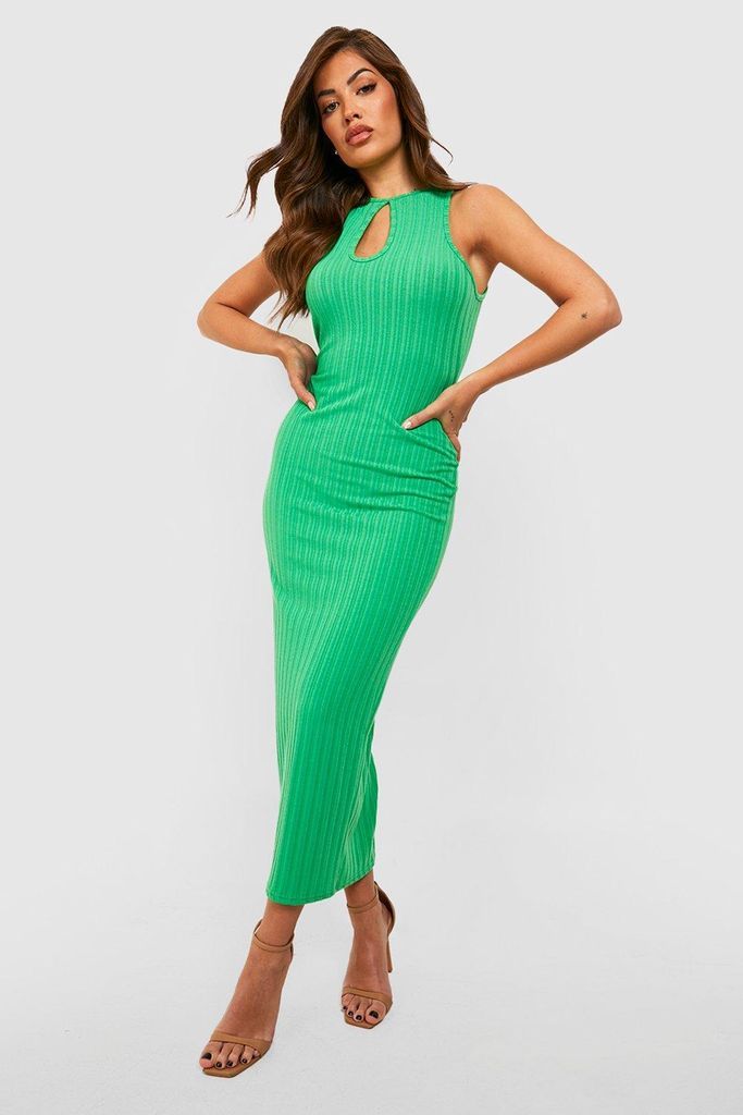 Womens Wide Rib Cut Out Midaxi Dress - Green - 8, Green