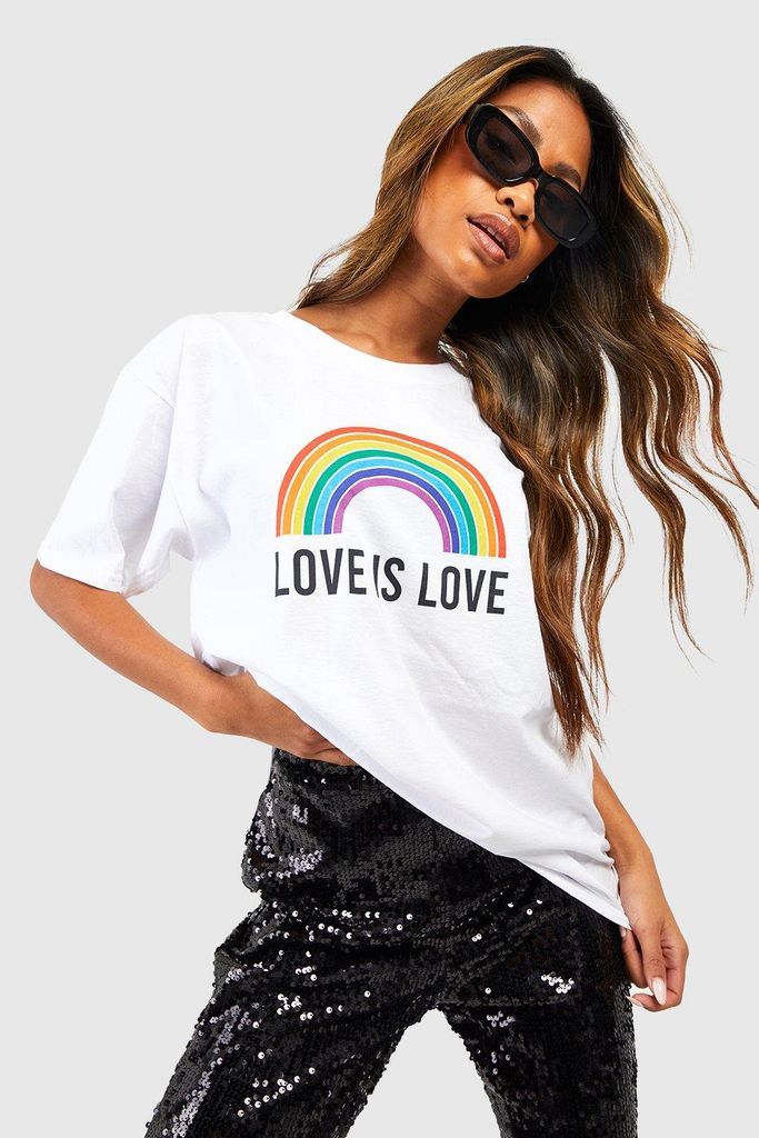 Womens Love Is Love Rainbow Printed Oversized T-Shirt - White - S, White