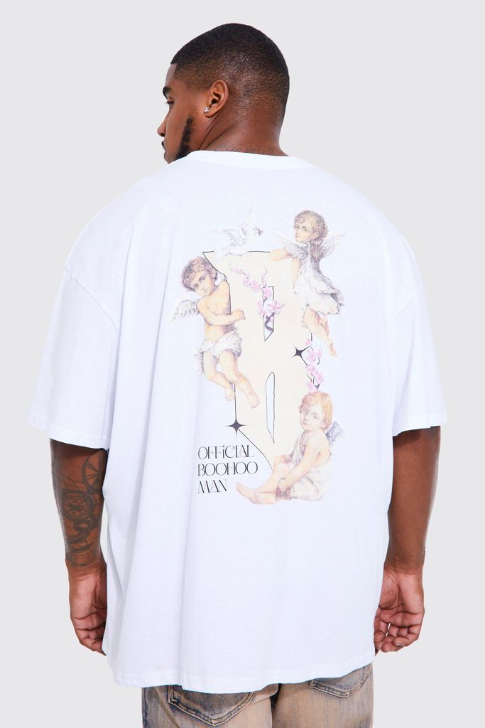 Men's Plus Oversized Cupids Lovers B Print T-Shirt - White - Xxxl, White
