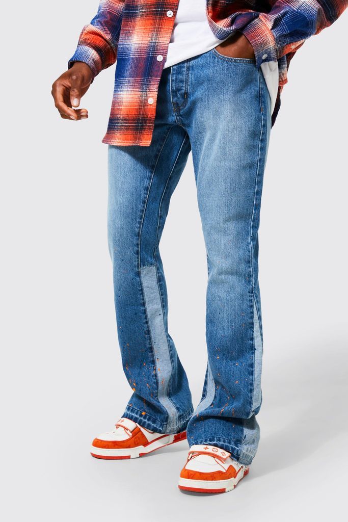 Men's Skinny Paint Splatter Panel Detail Jeans - Blue - 28S, Blue