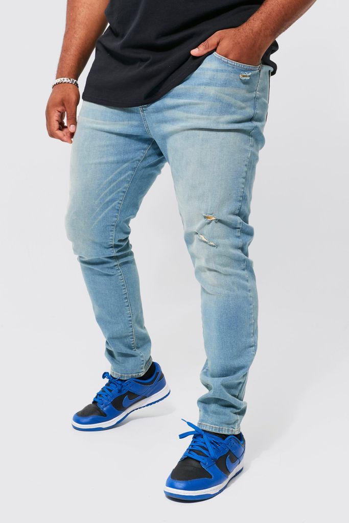 Men's Plus Skinny Stretch Knee Rip Jeans - Grey - 38, Grey