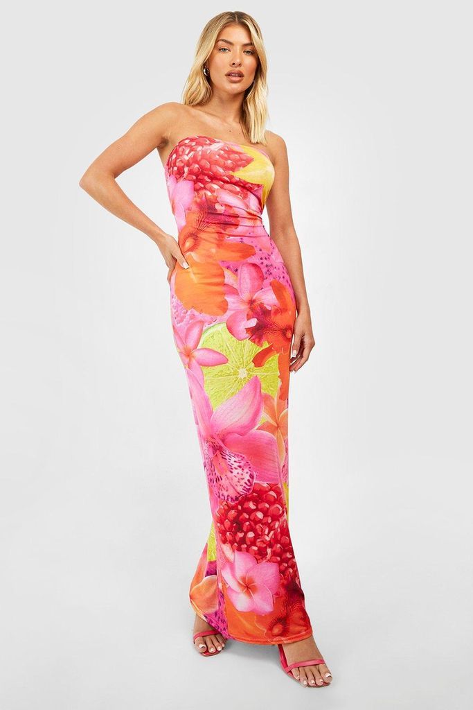 Womens Fruit Print Bandeau Maxi Dress - Pink - 8, Pink